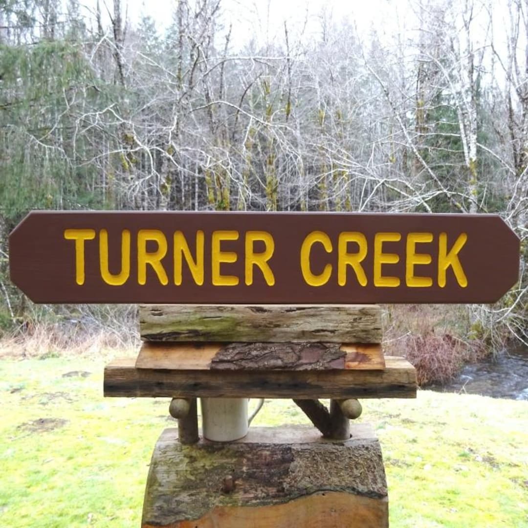 National Park Style CREEK NAME Sign. for Yard Street Cabin Lodge ...