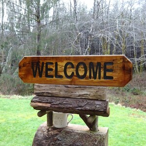 WELCOME sign on spalted Alder wood for your house cabin refuge lodge retreat camp campground sign. Hand carved routed black lettering SOS950 image 5