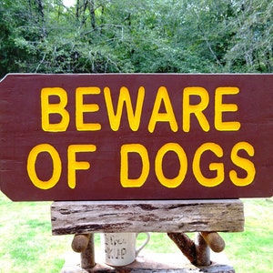BEWARE OF DOGS, Guard Dog Warning Sign, Park & Forest Service Trail Style Camp Cabin Lodge Sign. Hand Carved Routed Painted Barn Wood sos548