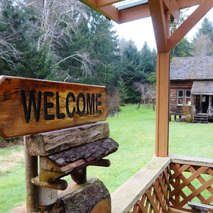 WELCOME sign on spalted Alder wood for your house cabin refuge lodge retreat camp campground sign. Hand carved routed black lettering SOS950 image 3