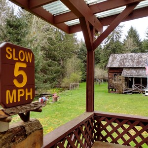 National Park style SLOW 5 MPH sign, hand carved routed painted for hiking trail road street cabin campground. Reflective lettering MA000D image 3