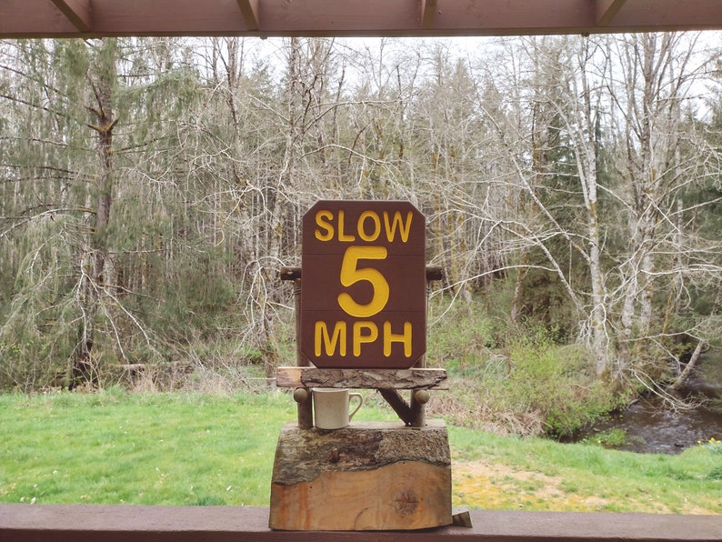 National Park style SLOW 5 MPH sign, hand carved routed painted for hiking trail road street cabin campground. Reflective lettering MA000D image 6