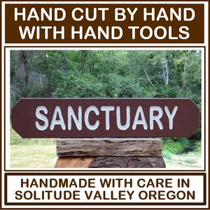National Park style SANCTUARY, personalizable camp retreat or get-away sign. For cabin lodge. Carved & painted reflective lettering MA022Ux