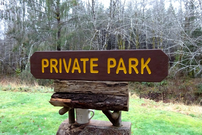 PRIVATE PARK Sign, National Park style trail road street cabin lodge campground sign. Hand carved routed painted reflective letters sp883 zdjęcie 4