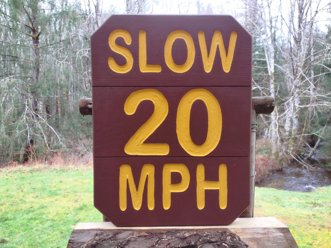 Hand Carved Wood 20 MPH Park Style Speed Limit Sign: Reflective ...