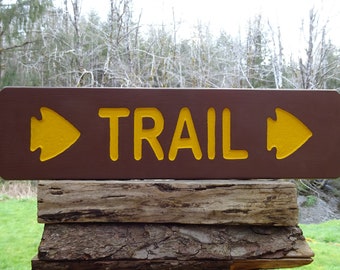 National Park style DOUBLE ARROW TRAIL Direction sign, path trail cabin camp sign. Hand carved routed reflective lettering & arrows MA000D+