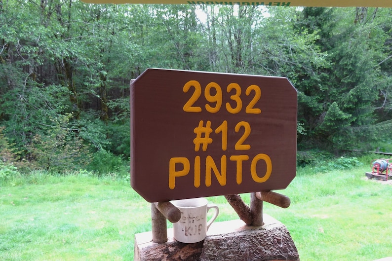 Family name address lot # sign National Park style trail cabin lodge park camp sign Hand carved routed lettering on reclaimed wood 200CUS