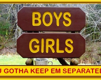 Vintage park style BOYS & GIRLS signs, restroom shower toilet cabin lodge campground signs. Hand carved routed reflective lettering sa954+