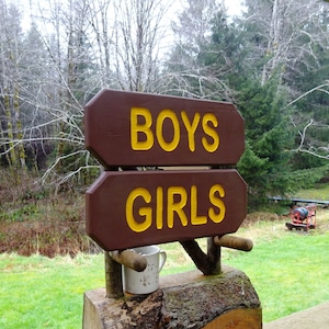 BOYS & GIRLS Vintage park style signs, restroom shower toilet cabin lodge campground signs. Hand carved routed reflective lettering ma012D image 5