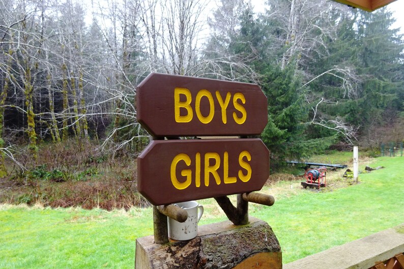 BOYS & GIRLS Vintage park style signs, restroom shower toilet cabin lodge campground signs. Hand carved routed reflective lettering ma012D image 5