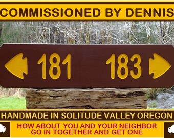 DOUBLE HOME ADDRESS park style trail road home cabin lodge campground sign. Hand carved routed reflective lettering and arrowheads 401G-M