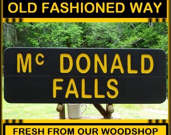 Hand Carved Family Waterfall Name Sign - Custom National Park Style Scenic Area MC70A