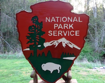 Custom National Park Arrowhead Buffalo Sign, Hand Carved Wood Cabin Lodge Camp Décor SP004L