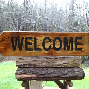 WELCOME sign on spalted Alder wood for your house cabin refuge lodge retreat camp campground sign. Hand carved routed black lettering SOS950 image 2