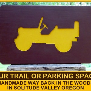 Off Road 4x4 sign, park style in or outdoor hiking trail road street cabin campground. Hand carved routed painted reflective symbol MAN002W+