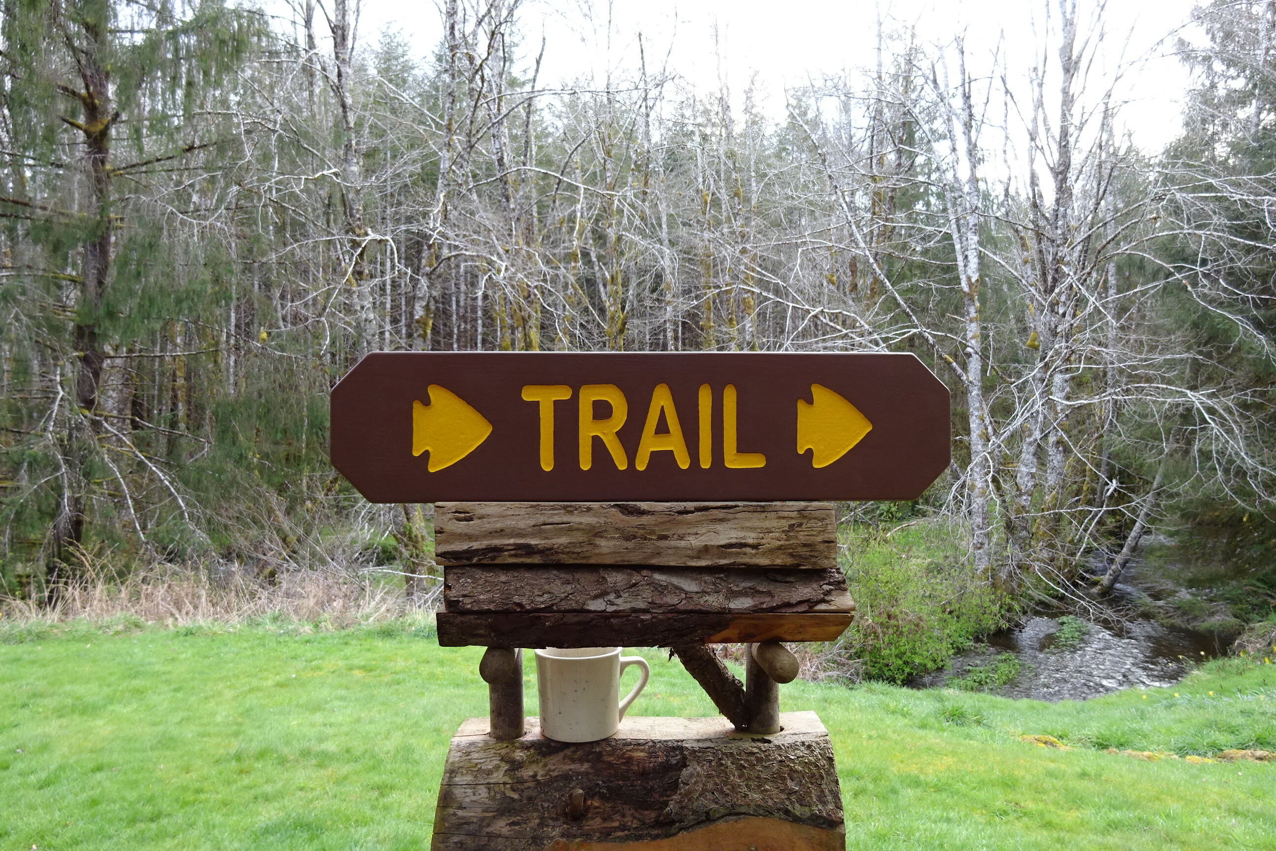 Trail Reroute Sign National Park Style DOUBLE ARROW TRAIL Direction Sign, Path Trail Cabin ...