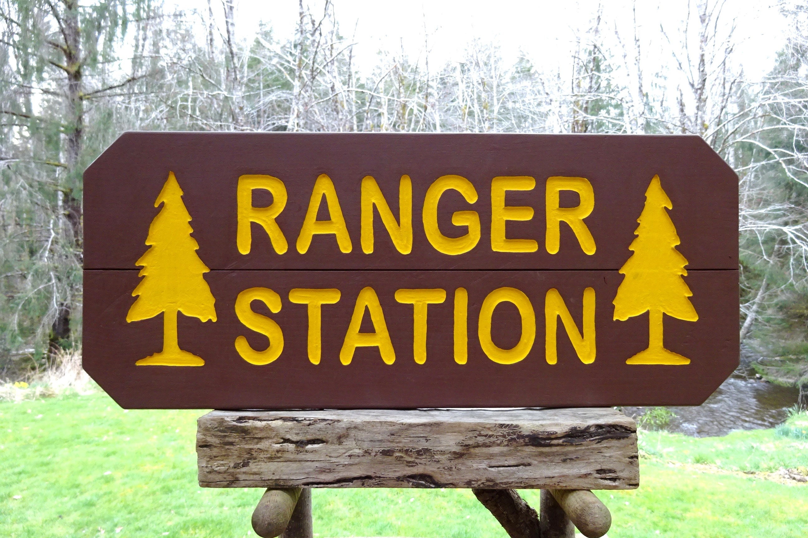 RANGER STATION with trees sign Park style trail road cabin Etsy
