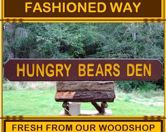 Hand Carved Hungry Bears Den, National Park Style, reflective letters