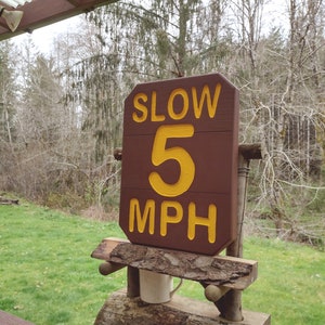 National Park style SLOW 5 MPH sign, hand carved routed painted for hiking trail road street cabin campground. Reflective lettering MA000D image 5