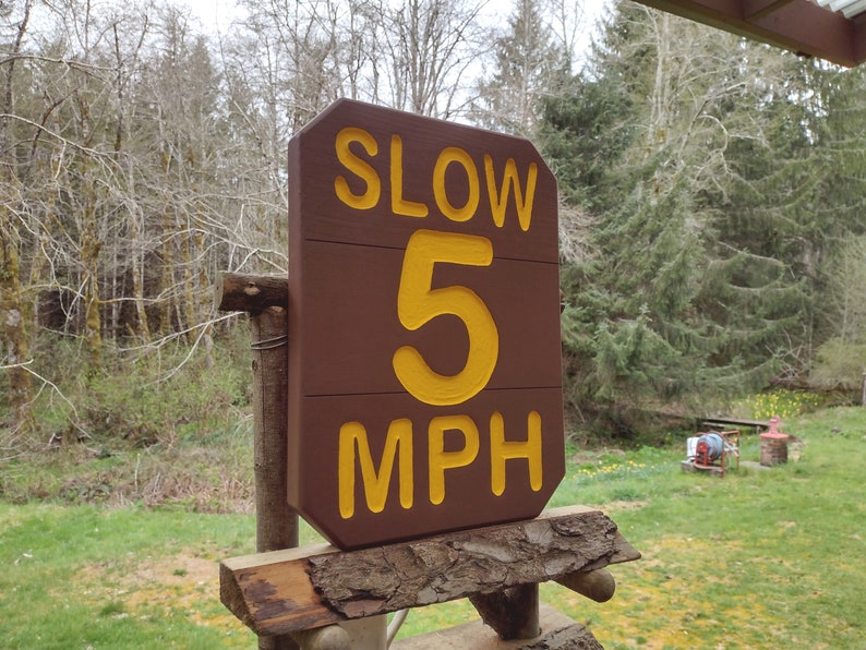 National Park style SLOW 5 MPH sign, hand carved routed painted for hiking trail road street cabin campground. Reflective lettering MA000D image 4