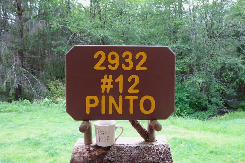 Family name address lot # sign National Park style trail cabin lodge park camp sign Hand carved routed lettering on reclaimed wood 200CUS