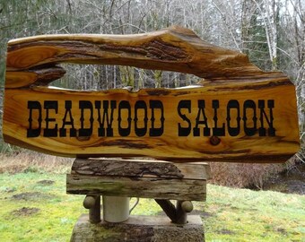 Handmade Deadwood Saloon Sign: Rustic Western Red Cedar Bar Decor
