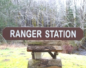 RANGER STATION National Park style sign. Hiking trail road street cabin campground. Hand carved routed painted reflective lettering sp335