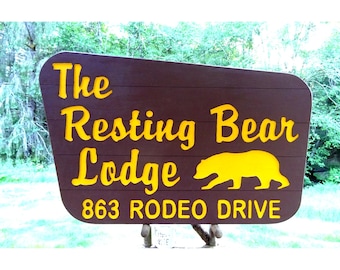 Hand Carved Forest Service Style Custom Park Welcome Address Sign for Home Lodge or Camp