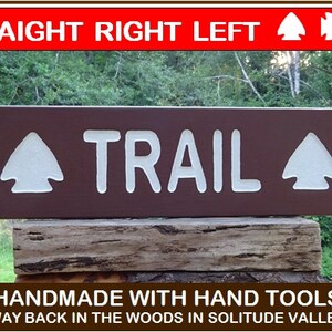 National Park style DOUBLE ARROW TRAIL Direction sign, path trail cabin camp sign. Hand carved routed reflective lettering & arrows MA000D+