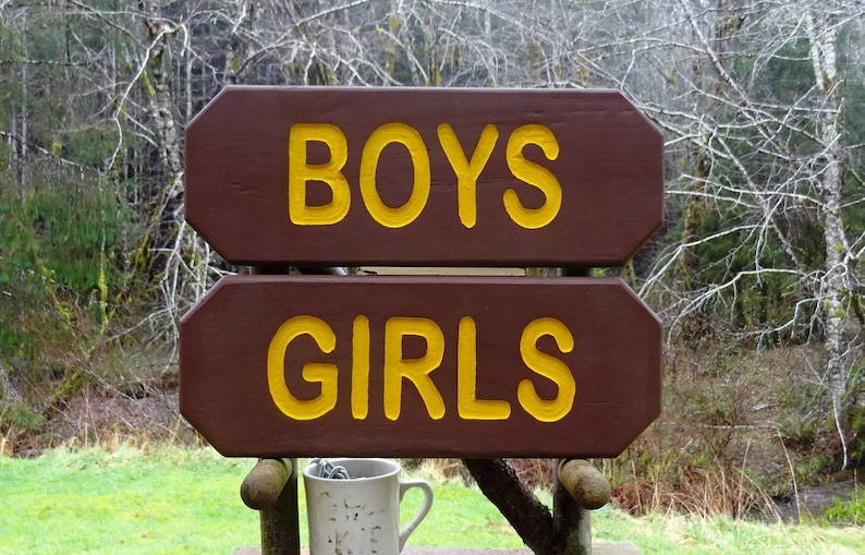 BOYS & GIRLS Vintage park style signs, restroom shower toilet cabin lodge campground signs. Hand carved routed reflective lettering ma012D image 1