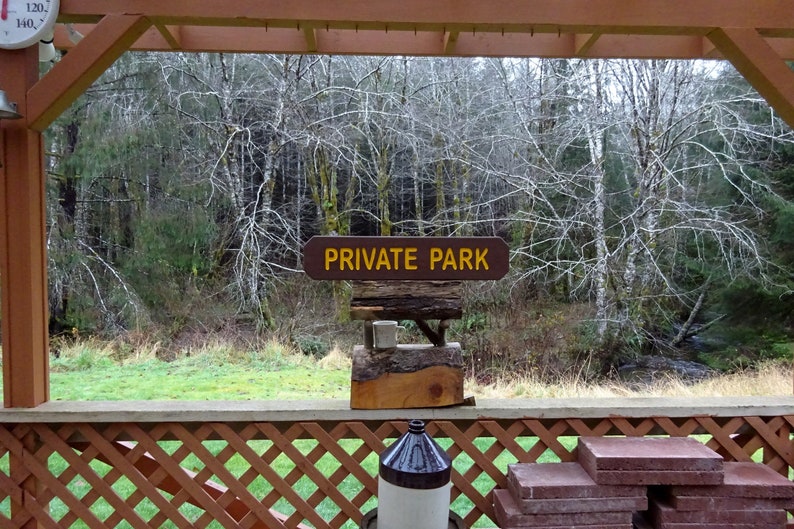 PRIVATE PARK Sign, National Park style trail road street cabin lodge campground sign. Hand carved routed painted reflective letters sp883 image 5