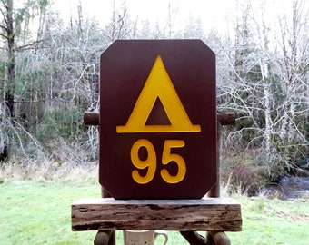 National Park CAMP ADDRESS sign Customizable outdoor for road street cabin lodge. Carved routed painted reflective lettering & tipi MC407B+