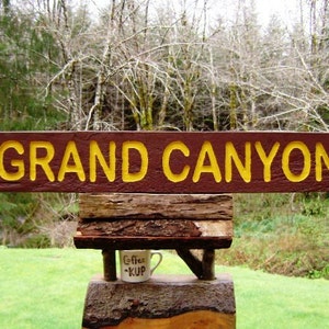 Handmade Vintage Park Décor GRAND CANYON sign, trail cabin lodge camp sign. Hand carved routed painted lettering on reclaimed wood 295sos
