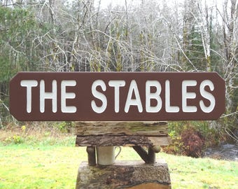 National Park style HORSE STABLE customizable sign. For road street cabin campground. Hand carved routed painted reflective letters MN419Dx