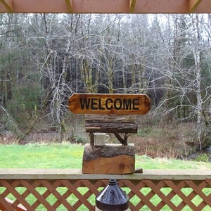 WELCOME sign on spalted Alder wood for your house cabin refuge lodge retreat camp campground sign. Hand carved routed black lettering SOS950 image 6