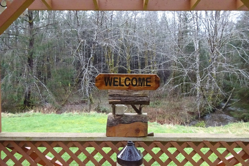 WELCOME sign on spalted Alder wood for your house cabin refuge lodge retreat camp campground sign. Hand carved routed black lettering SOS950 image 6
