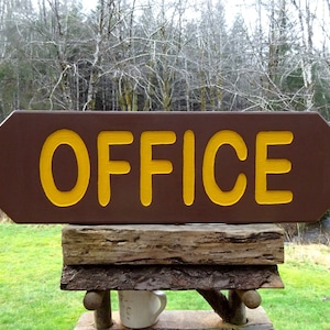 OFFICE sign, Park & Forest Service style lodge business office door sign. Hand carved routed painted lettering. Reclaimed barn wood 045b-man