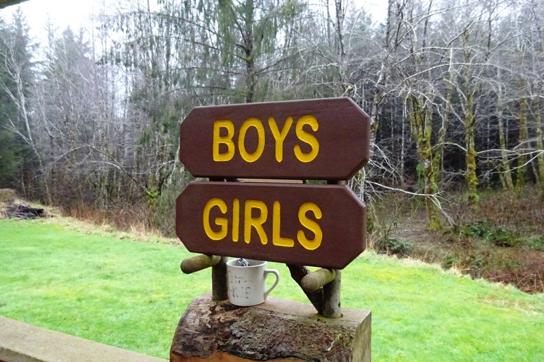 BOYS & GIRLS Vintage park style signs, restroom shower toilet cabin lodge campground signs. Hand carved routed reflective lettering ma012D image 6