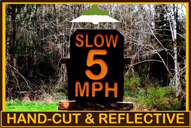 National Park style SLOW 5 MPH sign, hand carved routed painted for hiking trail road street cabin campground. Reflective lettering MA000D image 8