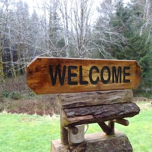 WELCOME sign on spalted Alder wood for your house cabin refuge lodge retreat camp campground sign. Hand carved routed black lettering SOS950 image 4