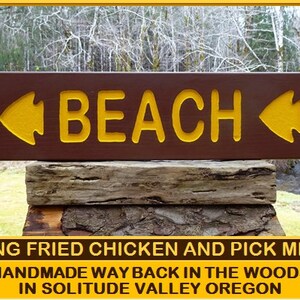BEACH sign, Park style path trail street home cabin lodge campground sign. Hand carved routed reflective lettering and arrowheads SOS296