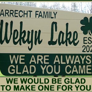 FAMILY & LAKE NAME customizable Forest Service style sign for your road cabin lodge campground Carved routed painted letters clover CUS559L+
