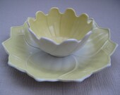 Vintage Lotus Blossom Vitrock Yellow Glass Plate Fire King Anchor Hocking