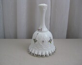 Vintage Violets in the Snow Spanish Lace Silver Crest White Milk Glass Bell Fenton