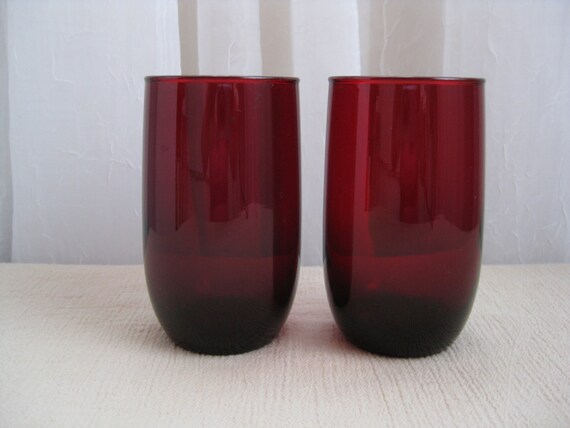 red glass tumblers