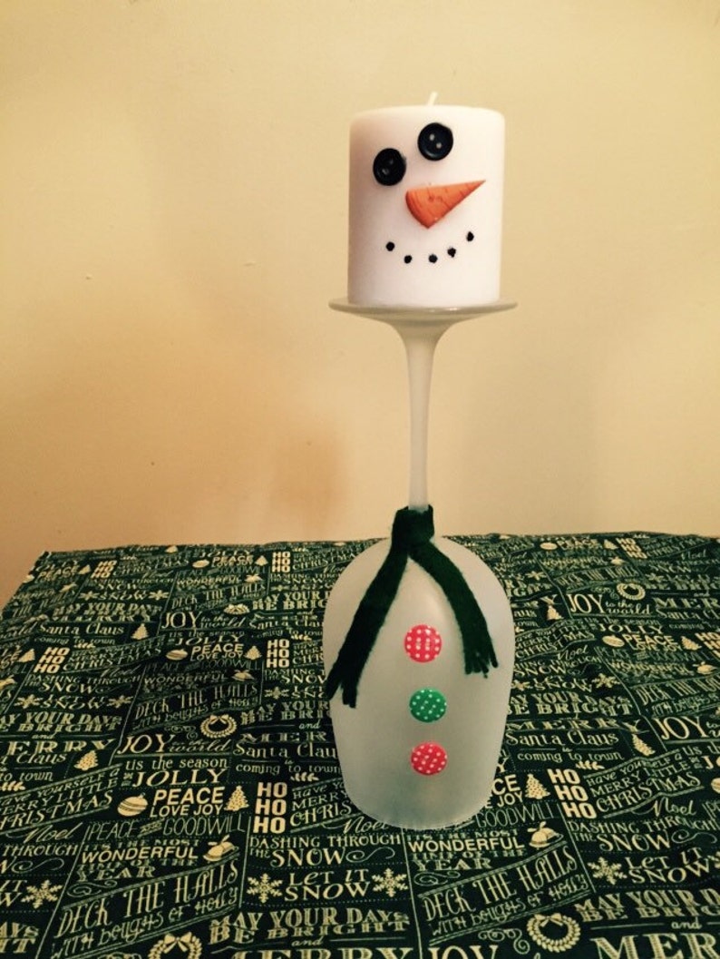 Snowman Wine Glass Candle Wine Glass Candle Holder Etsy