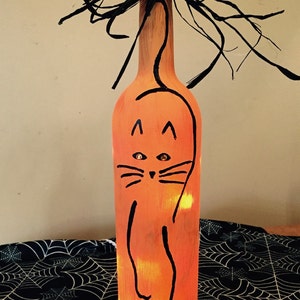 Black cat, Wine bottle lights, Halloween