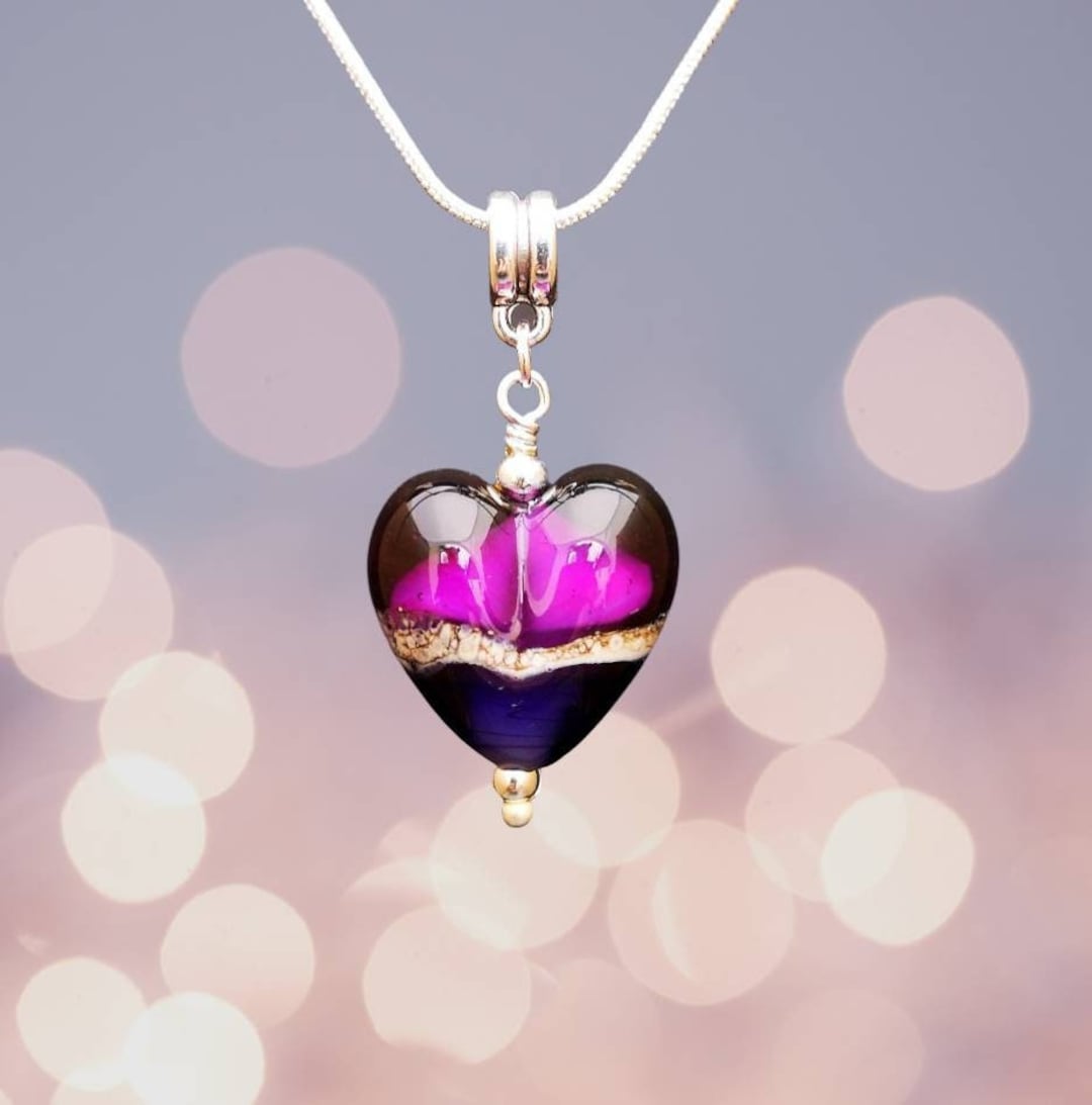 Beautiful Purple Glass Heart Pendant Anniversary Gift Etsy
