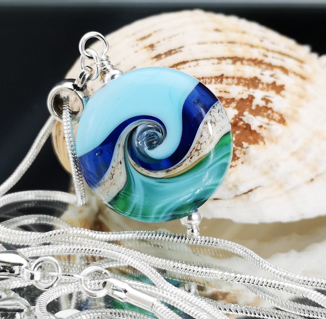 Blue and Green Lampwork Swirl Bead Pendant Artistic Elegance in Glass ...