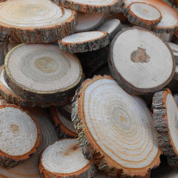 50 pezzo 1"-2" misto rustico albero ramo fette per mestieri, fette di legno naturale.
